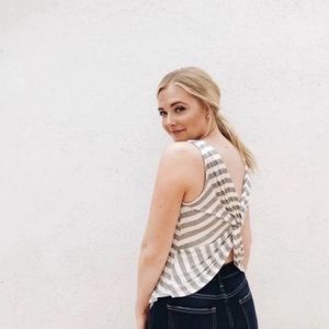 CJLA Samantha Tank Striped Heather Grey and Ivory